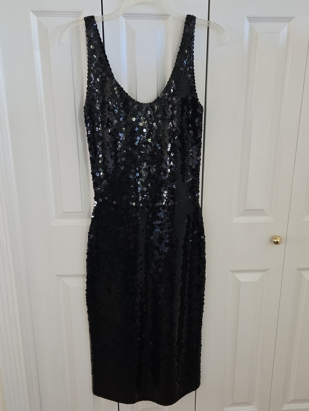 VTG McMullen Black Wool Knit Sequin Dress 1960s Wiggle Sheath
